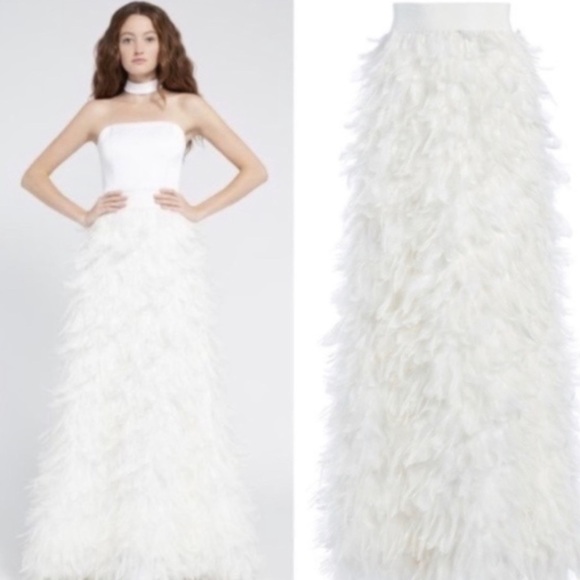Alice + Olivia Ursula Maxi Skirt Ball Gown Sz 0 White Feather - Picture 1 of 12